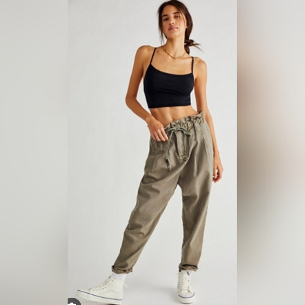 Free People Olive Green Paperbag Waist Cropped Pants